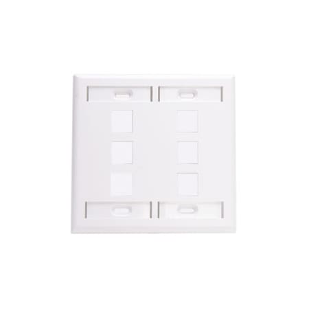 Leviton 6-Port Flush Mount Unloaded, 2Gang W/Des Window Quickport 42080-6WP